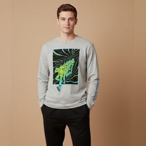 $50 Men's Long-Sleeve Relaxed Space Guy Graphic Cotton T-Shirt